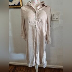 Elena Baldi Made in Italy Blush Linen Button Front Tunic Dress XS 100% Linen